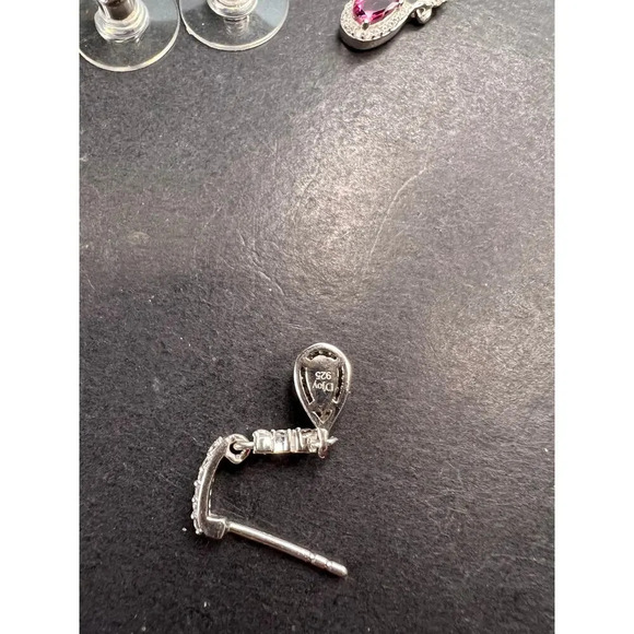 Rubellite and zircon earrings in platinum over sterling silver - Picture 6 of 10